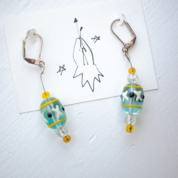 Vintage Glass Hand Painted Earrings - Picture 1 of 4